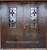 Дверь входная Ковка двустворчатая,  2 стекла (артикул ДВК-08)