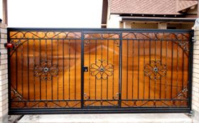 Откатные ворота с ковкой и поликарбонатом (Артикул СОВ-07)